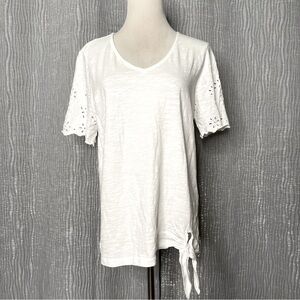 Chicos lace sleeve slub V neck tee
